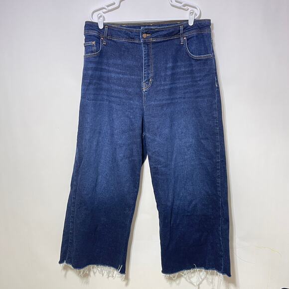 Boden Denim Wide Leg Jeans Womens 16 Raw Frayed Hem Faded Pockets Hi Rise - Picture 1 of 9